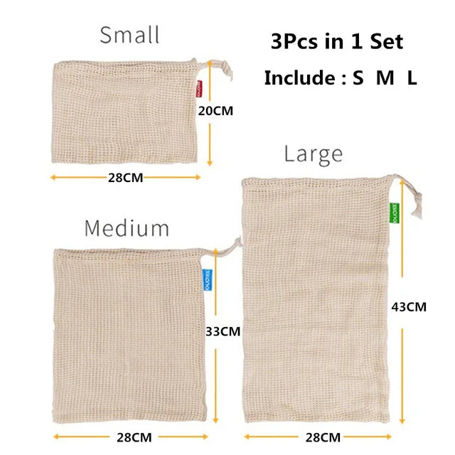 Reusable Cotton Mesh Produce Bags