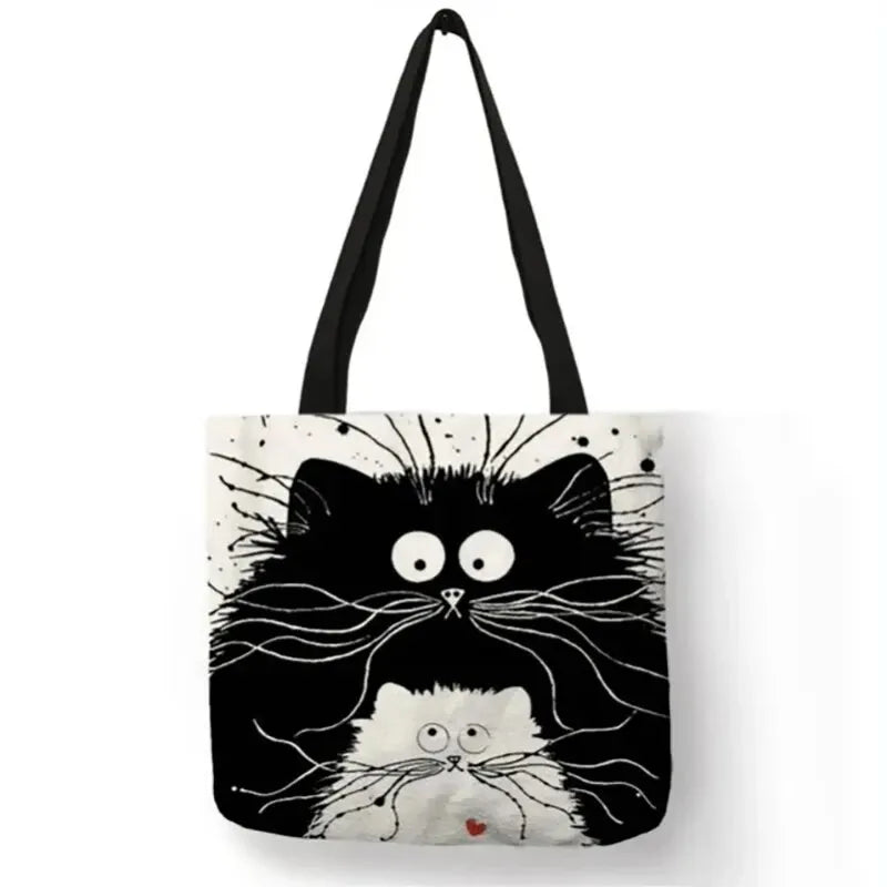 Canvas Cat Print Shopping Bag