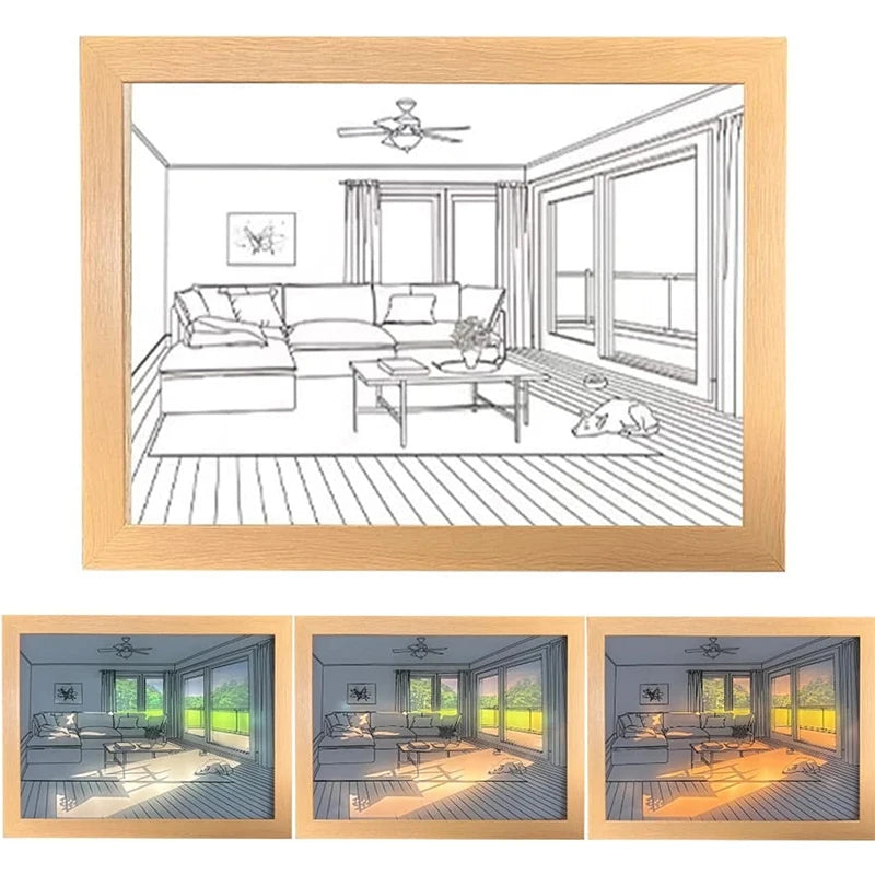 LED 3D Light Painting Wooden Table Lamp