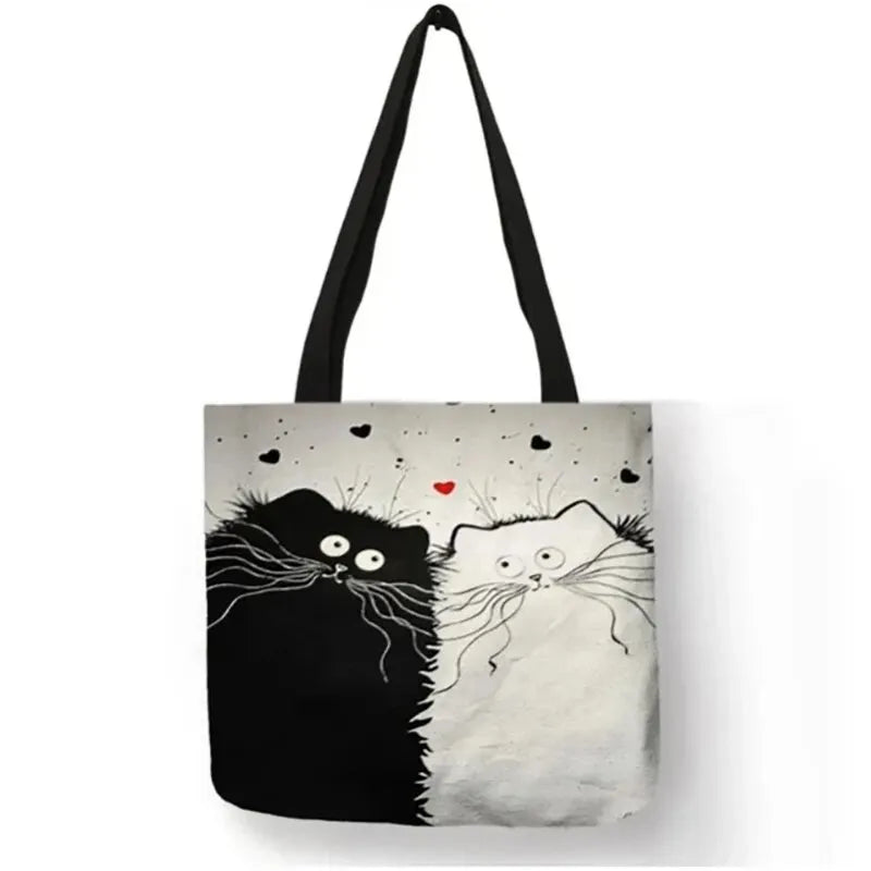 Canvas Cat Print Shopping Bag