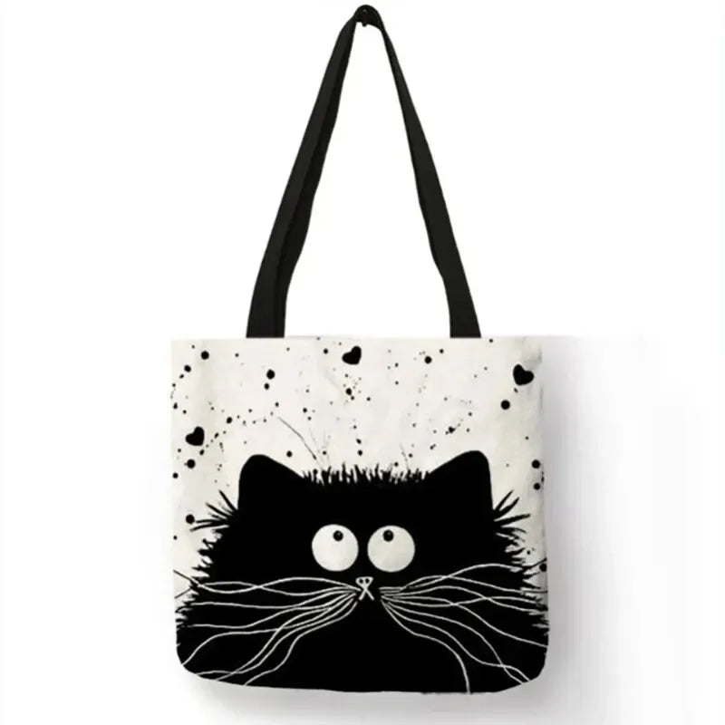 Canvas Cat Print Shopping Bag