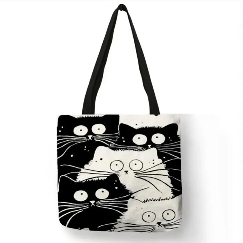 Canvas Cat Print Shopping Bag