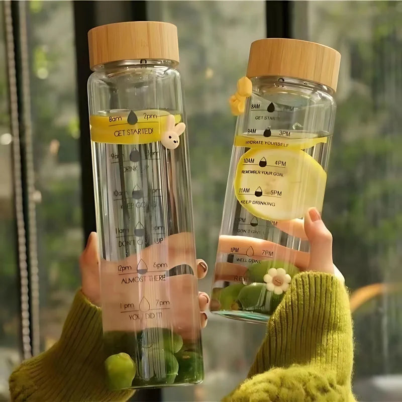 Glass Water Bottle With Time Marker