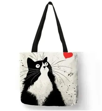 Canvas Cat Print Shopping Bag