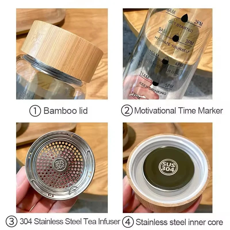 Glass Water Bottle With Time Marker