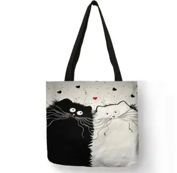 Canvas Cat Print Shopping Bag
