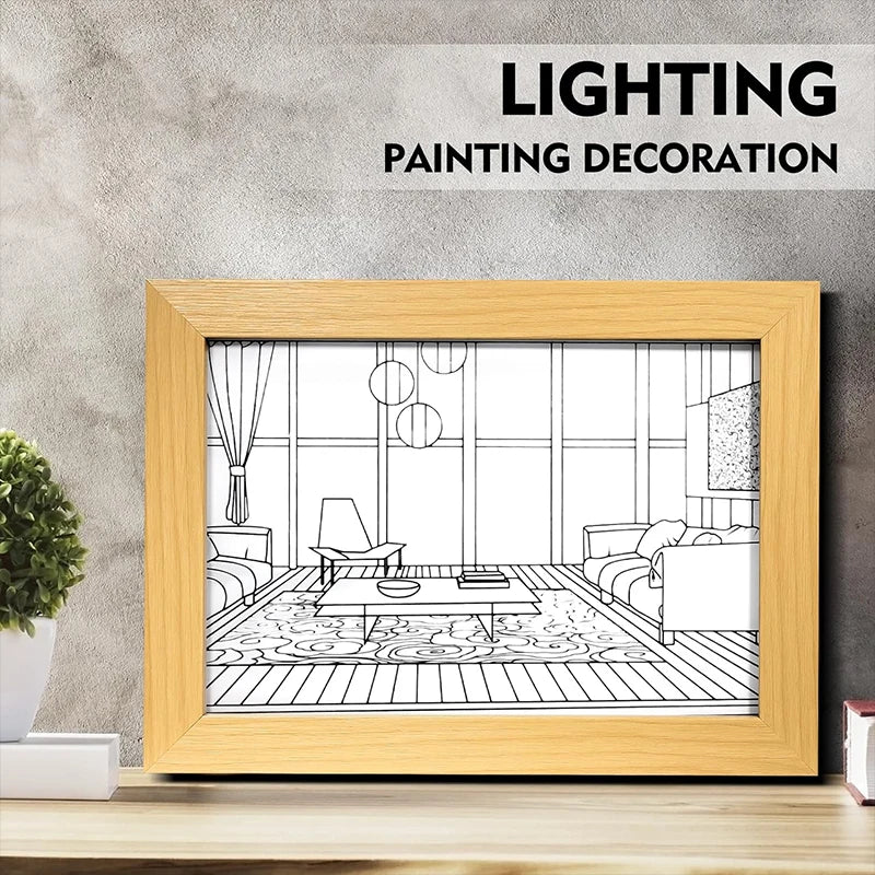 LED 3D Light Painting Wooden Table Lamp