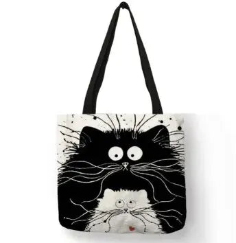 Canvas Cat Print Shopping Bag
