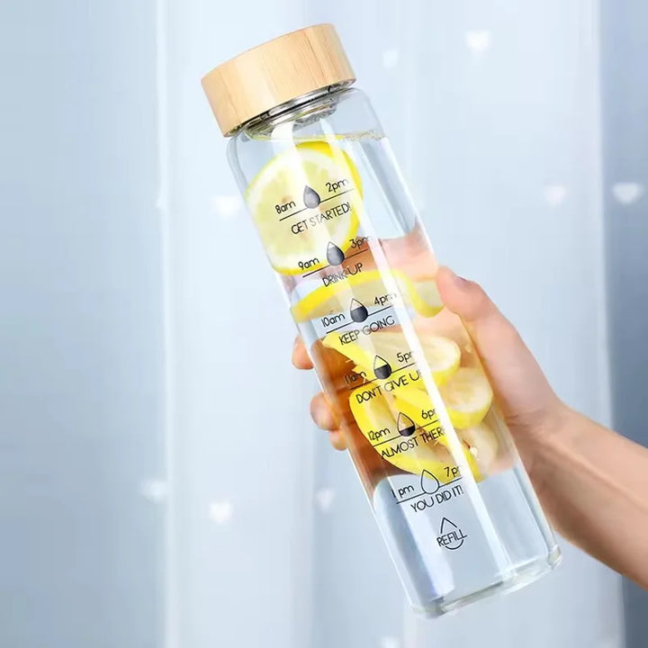 Glass Water Bottle With Time Marker