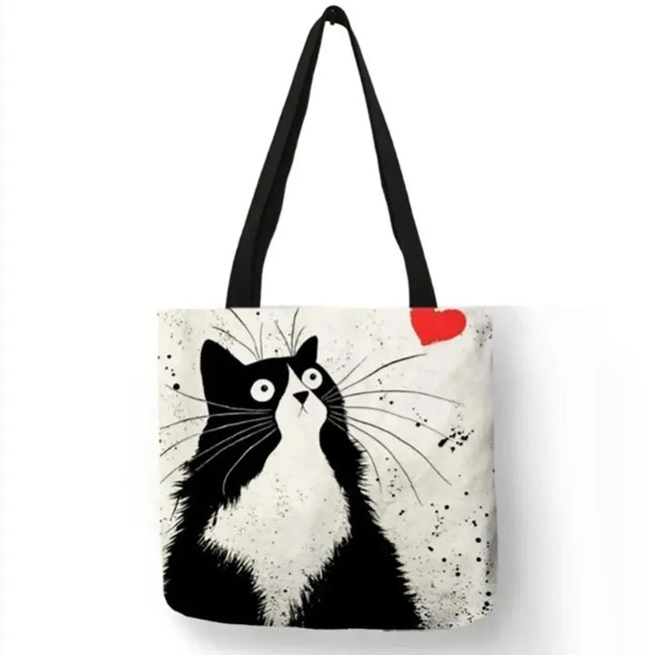 Canvas Cat Print Shopping Bag