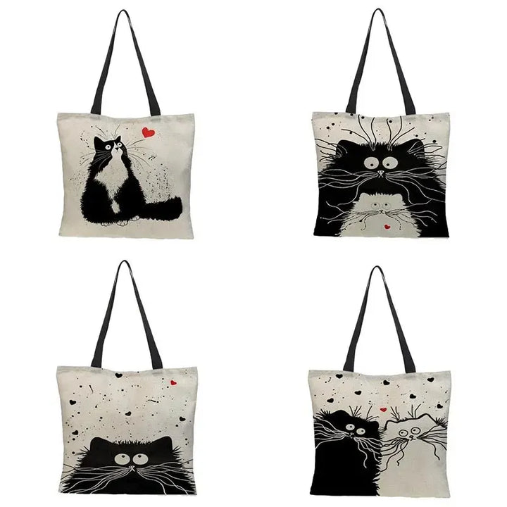 Canvas Cat Print Shopping Bag