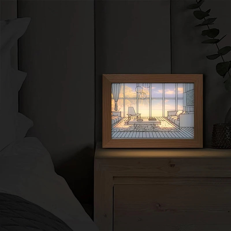 LED 3D Light Painting Wooden Table Lamp