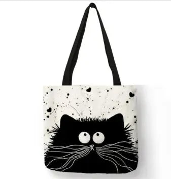Canvas Cat Print Shopping Bag